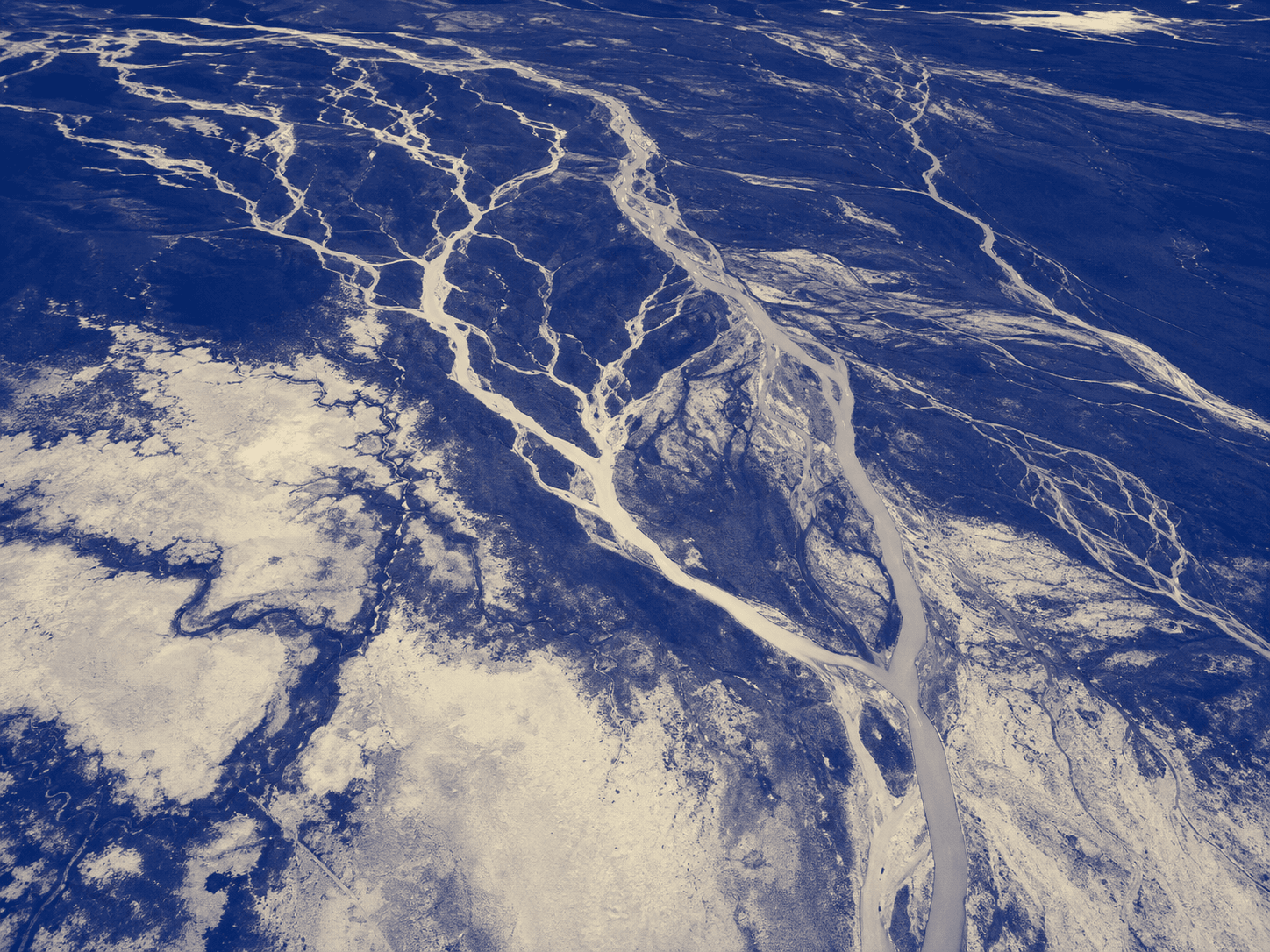 Aerial view of branching river channels